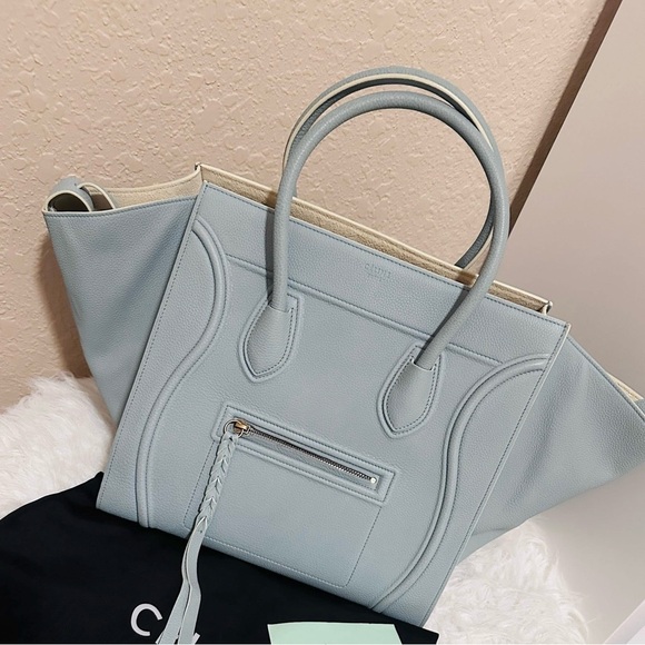 Celine Medium Phantom Luggage Tote Bag Steel Blue Cloud Leather - Picture 1 of 6